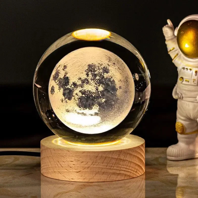 LUMEX 3D Moon Glowing Planetary Galaxy Astronaut Crystal Ball Night Lights USB LED Lamp Bedroom Decor Kids Christmas Birthday Gifts